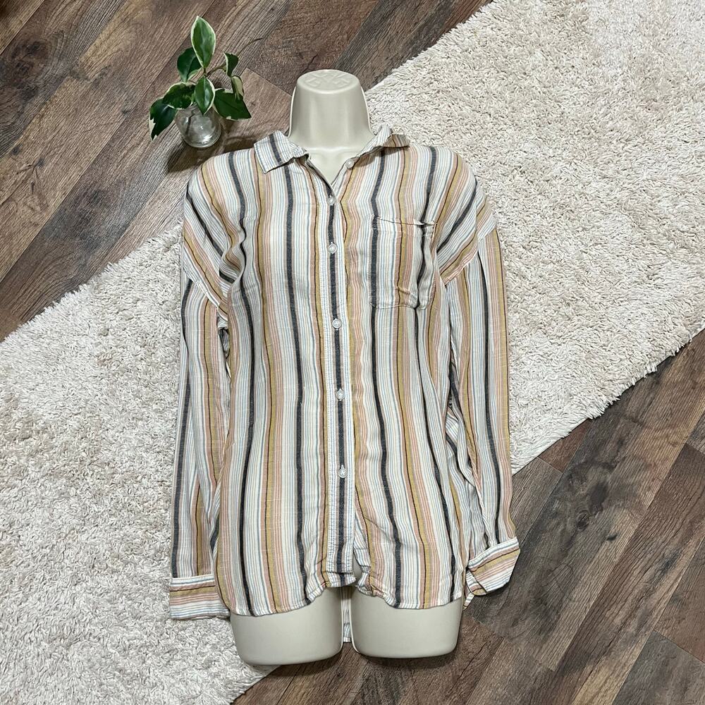 American Eagle XS Multicolor Striped Retro Oversized Button Down Long Sleeve Top